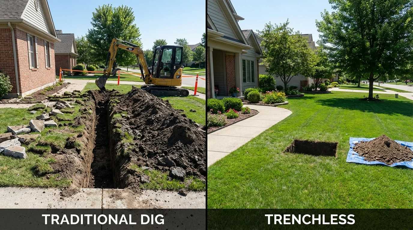 Trenchless sewer repair with minimal yard damage versus traditional excavation in Lukachukai, AZ